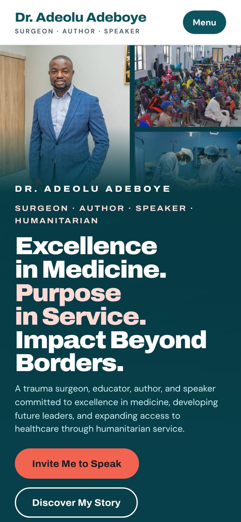 Dr. Adeolu Adeboye's website homepage on a phone screen