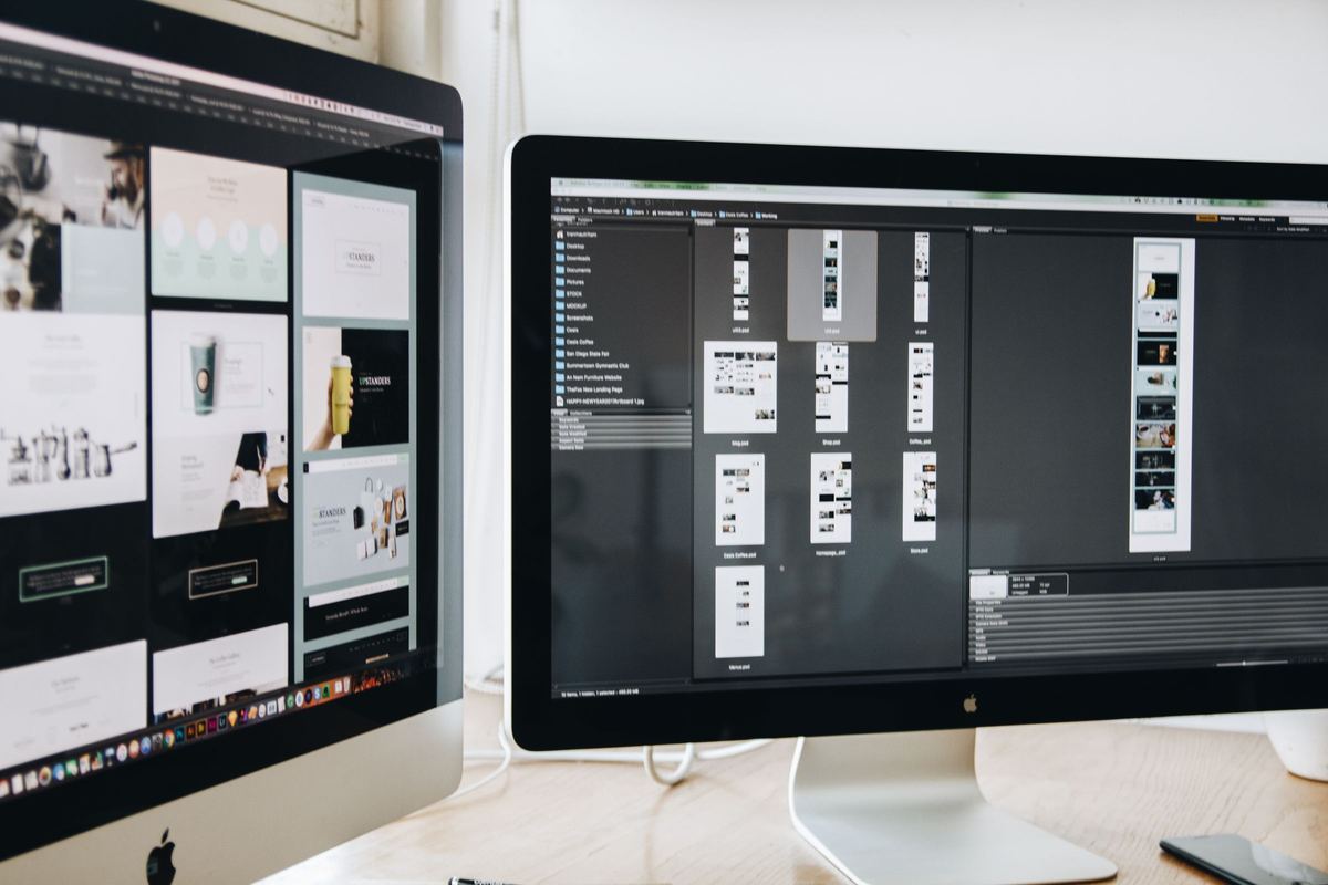 Website design layouts on dual monitors